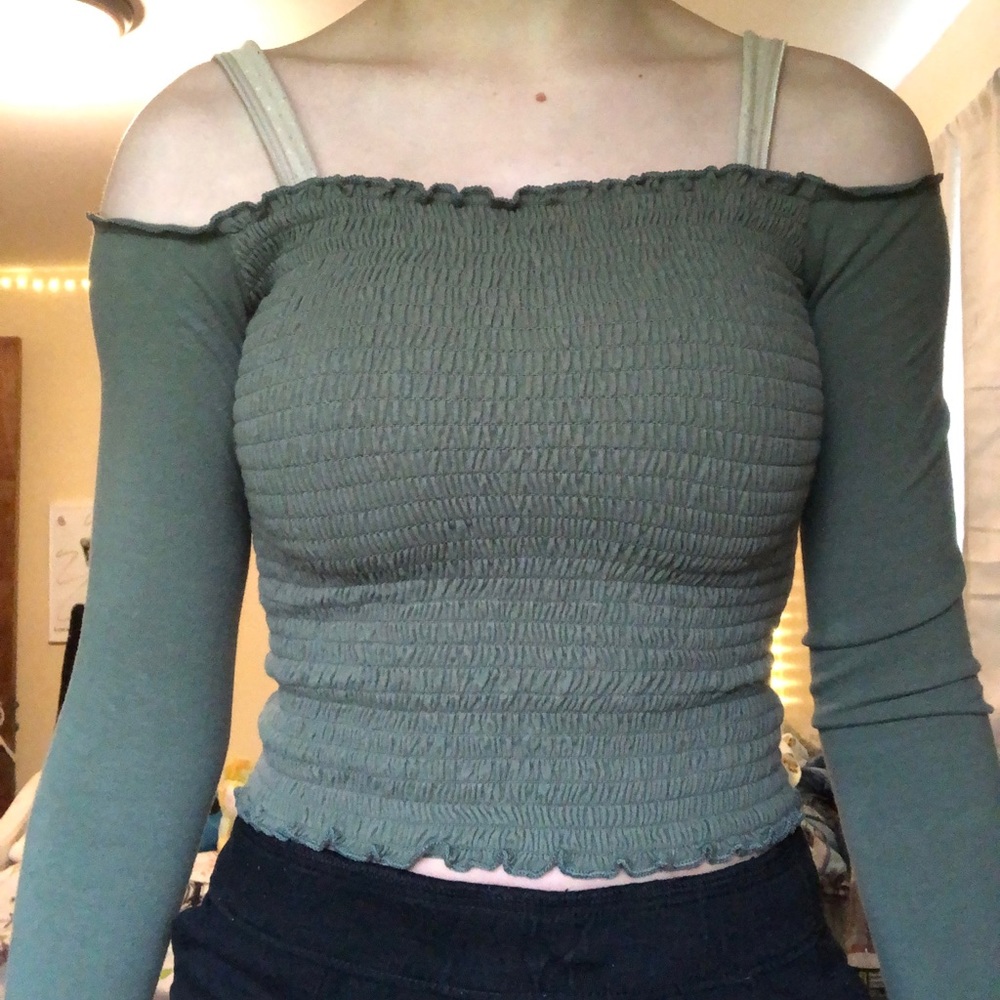 Off The Shoulder Long Sleeve Hollister Smocked Tee